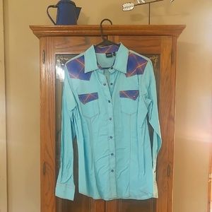 Cruel Turquoise Shirt with Purple Plaid Accents